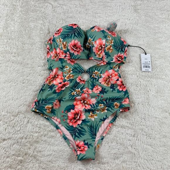 Shade and Shore low coverage cut out detail floral one piece swimsuit, 34D - Picture 1 of 11